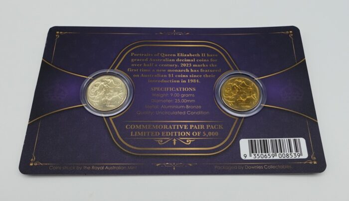 1984 First Elizabeth II $1 & 2023 First Charles III $1 Commemorative Coins Card - Image 3