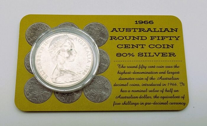 Australia 1966 Round 50c 50 Cent UNC 80% Silver Carded Coin - Image 2