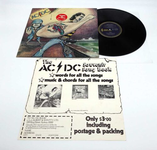 AC/DC Dirty Deeds Vinyl LP Record Blue Roo 1st Press + 2 x Promo Flyers